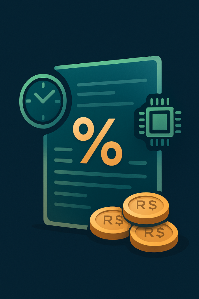 Documento de termos cercado por símbolo de porcentagem, relógio, ficha e pilha de moedas, explicando como funcionam os bônus de cassino e seus requisitos.