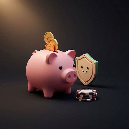 Cofrinho recebendo poucas moedas em BRL ao lado de escudo e fichas de cassino, simbolizando as vantagens de testar cassinos com depósito baixo.