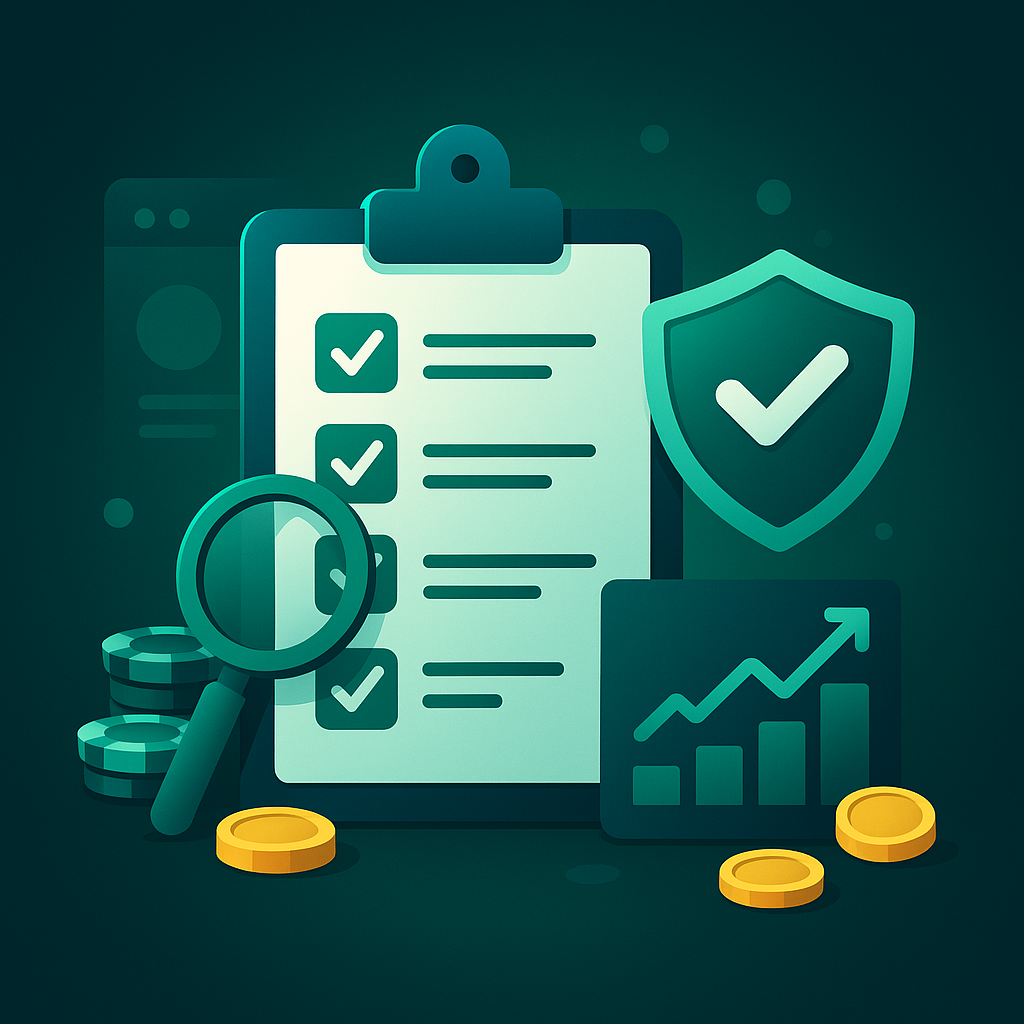 Escudo verde com check e moedas representando cassinos online que realmente pagam.